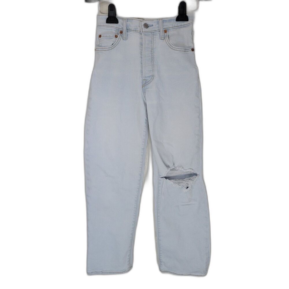 Levi's Ribcage Straight Ankle Distressed Light Wash Jeans